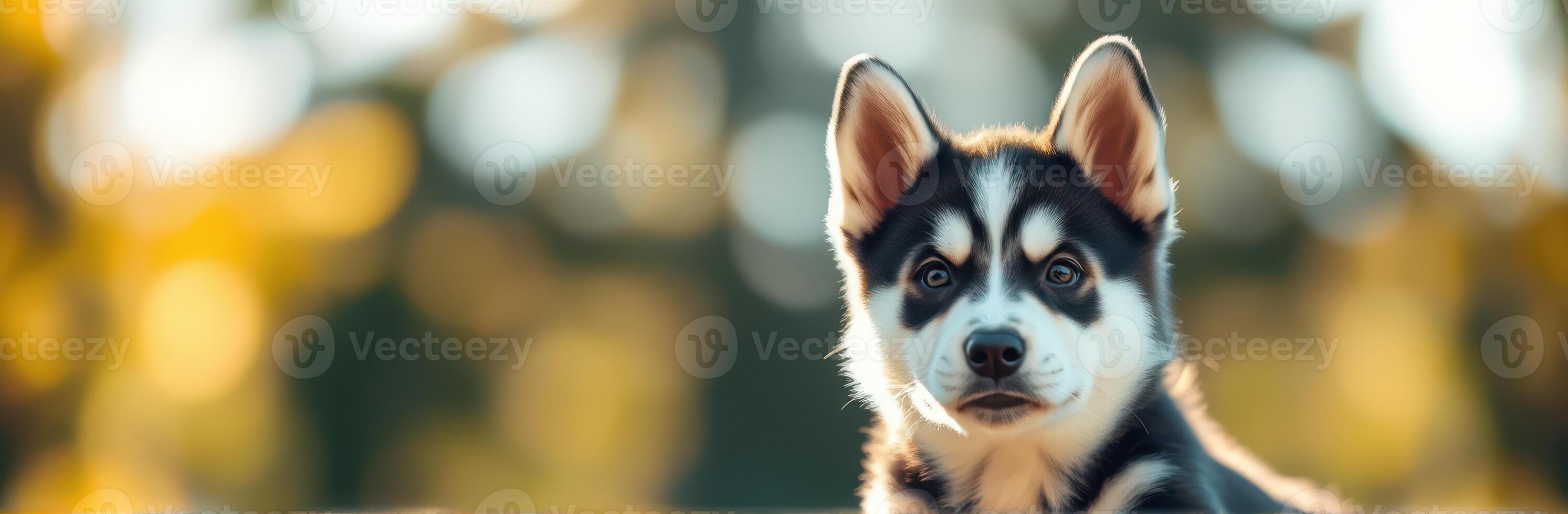 Cute and Playful Puppy Husky Portrait in Nature with Fluffy Ears and Happy Expression photo
