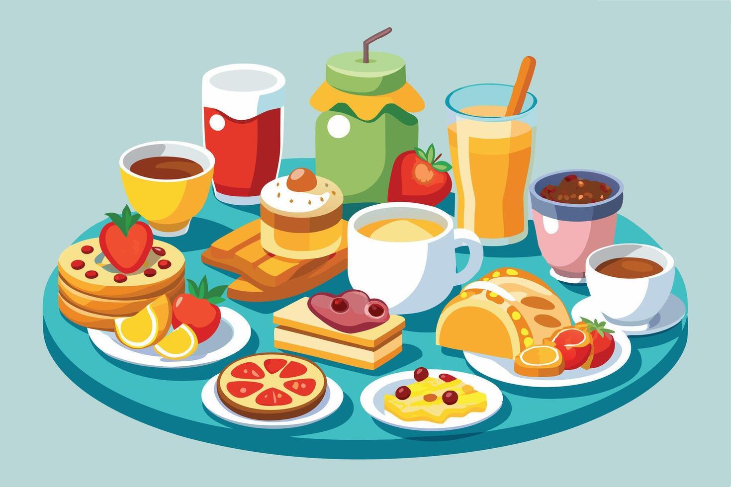 A delicious breakfast spread on a table. vector