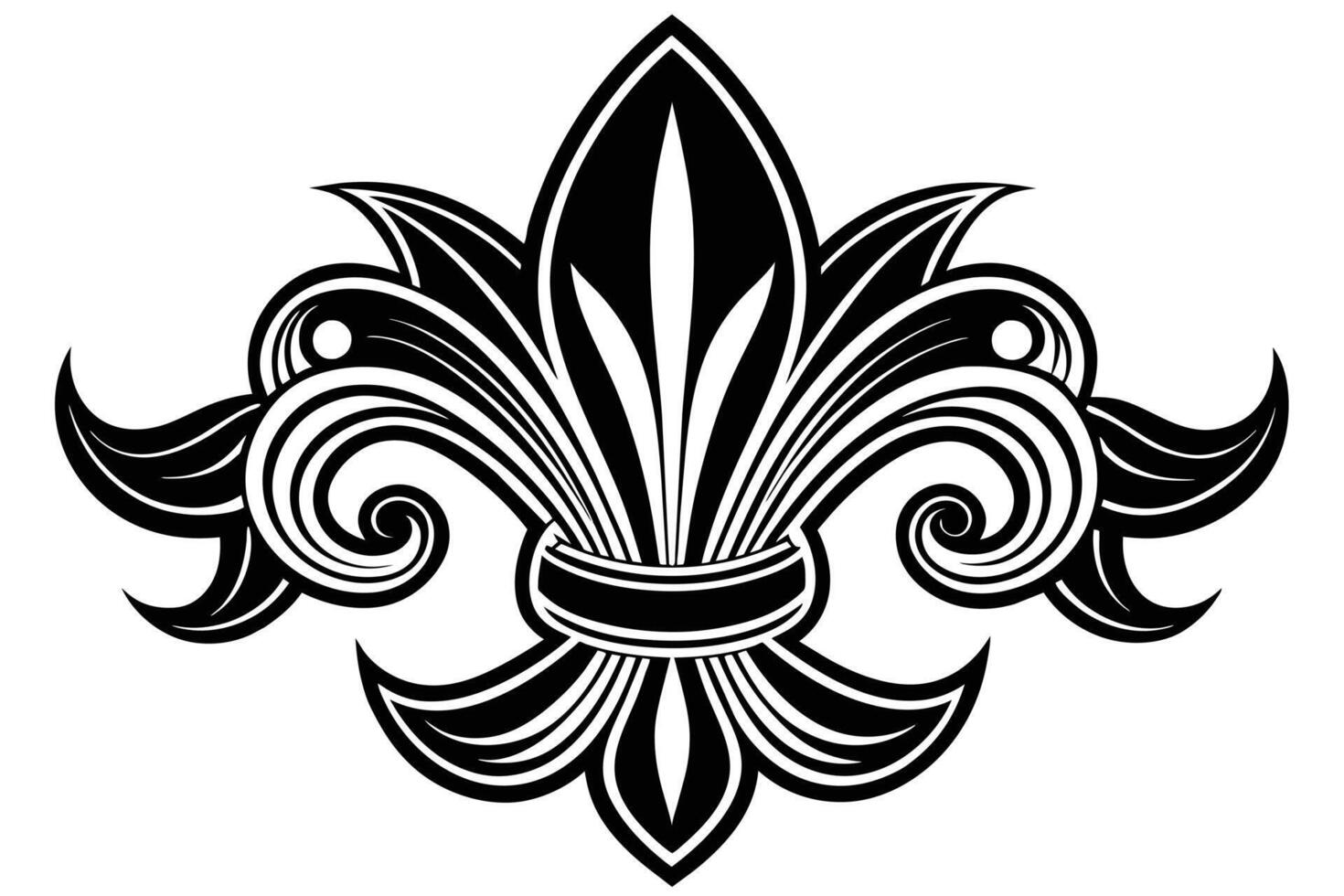 Ornate Fleur-de-lis Design in Black and White vector