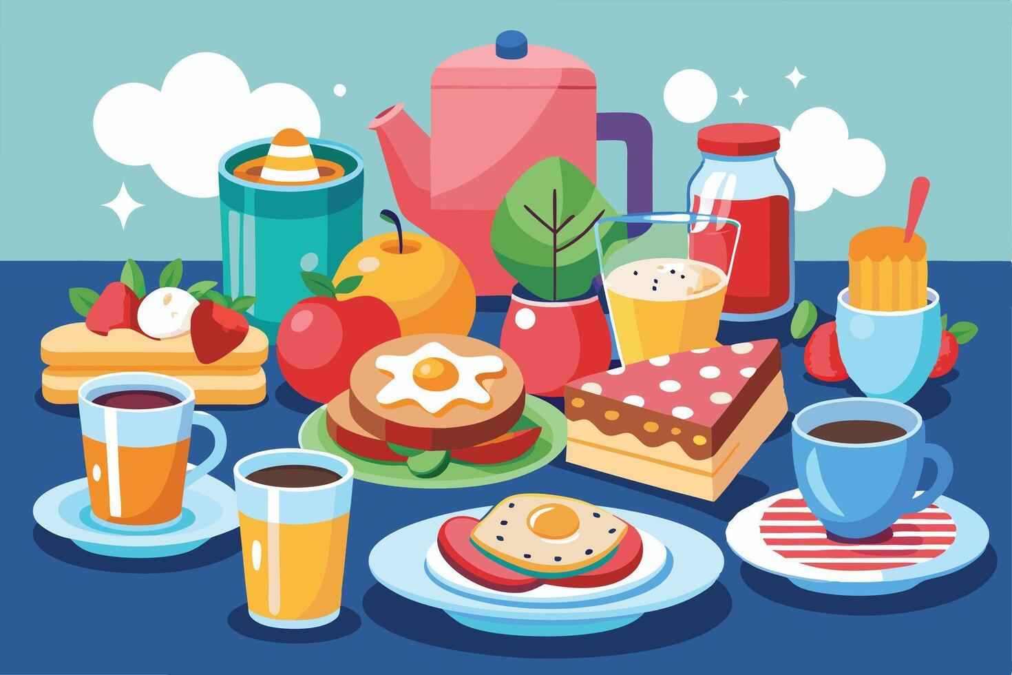 illustration of a delicious breakfast spread on a table. vector