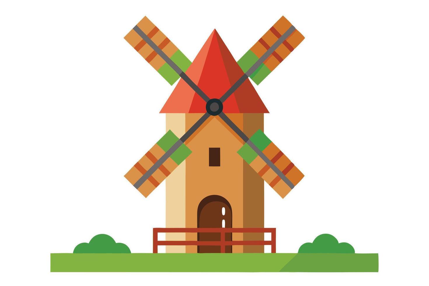 A illustration of a charming Dutch windmill in a pastoral setting. vector