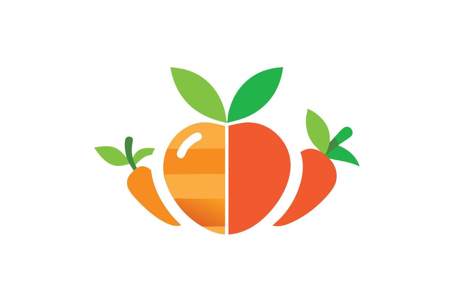 Logo featuring a strawberry and carrot, symbolizing fresh produce. vector
