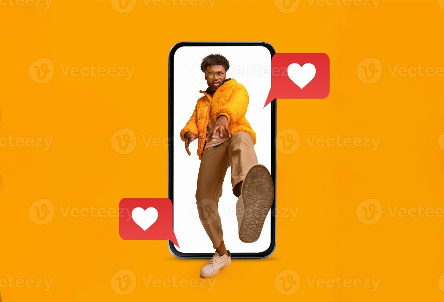 A person interacts with a smartphone, showcasing messages of love and connection. Bright colors enhance the theme of romance and technology, perfect for Valentine's Day celebrations. photo