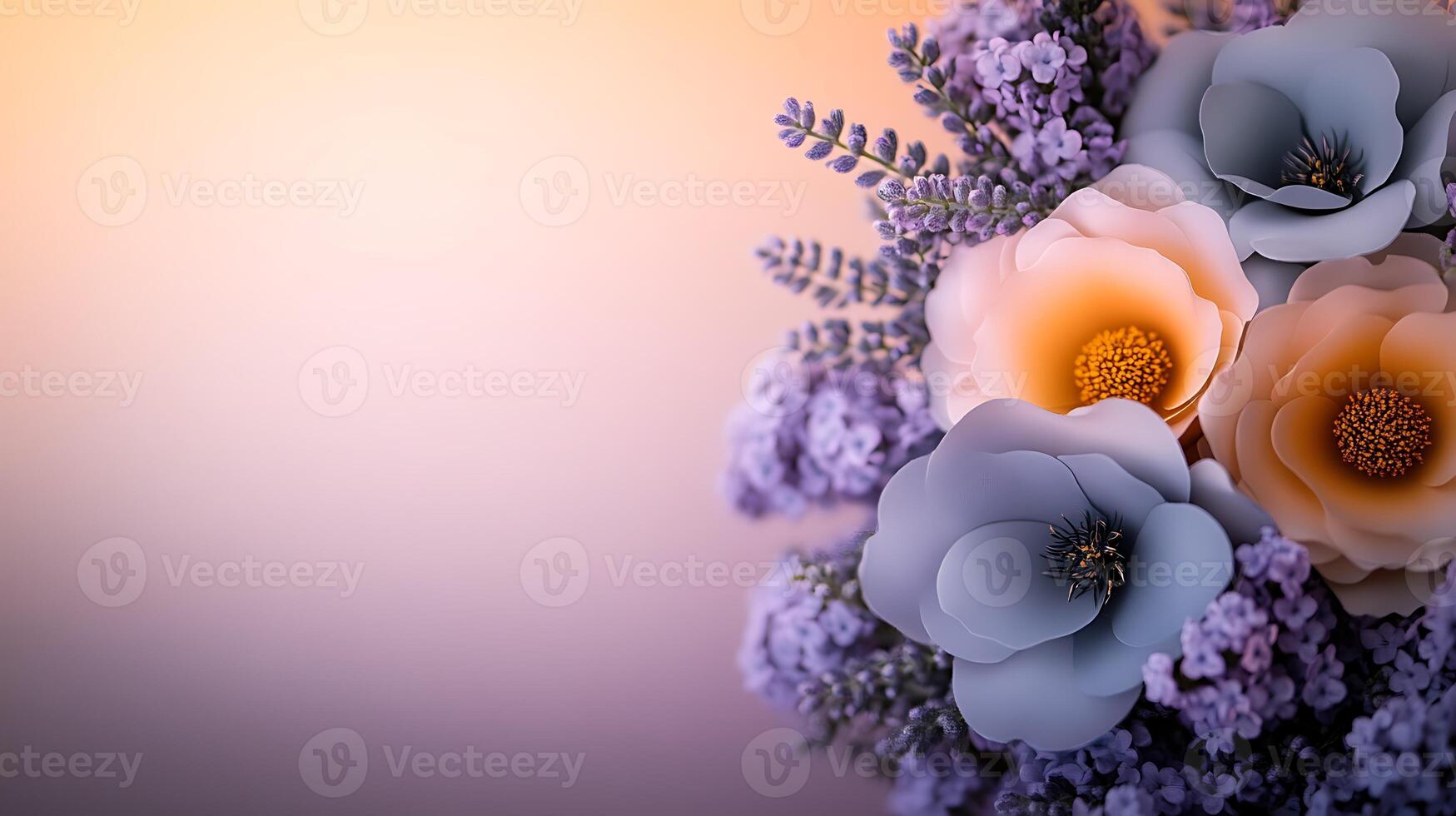 A beautiful arrangement of pastel flowers against a soft gradient background, perfect for celebrations photo