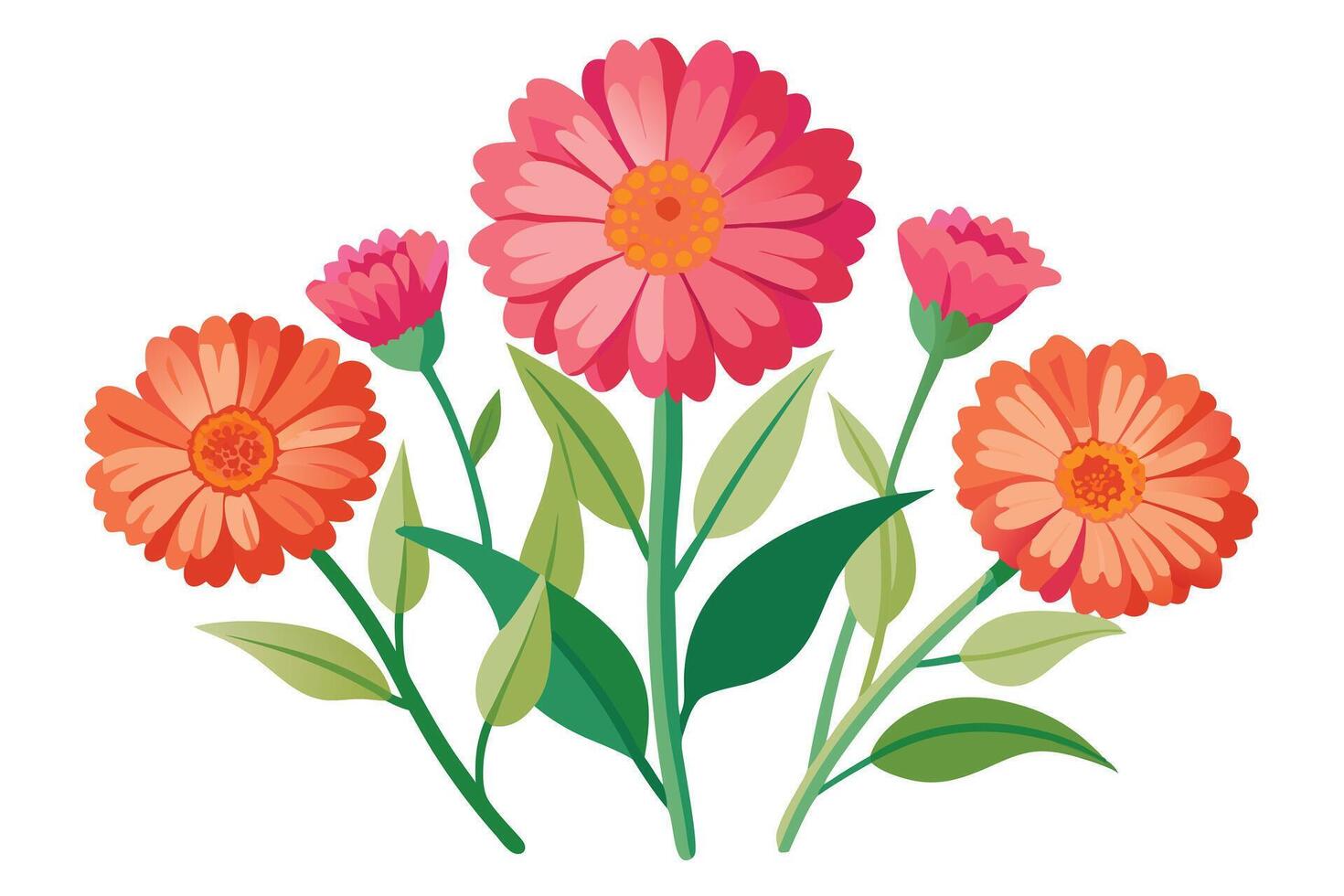 Bouquet of pink and orange gerbera daisies. vector