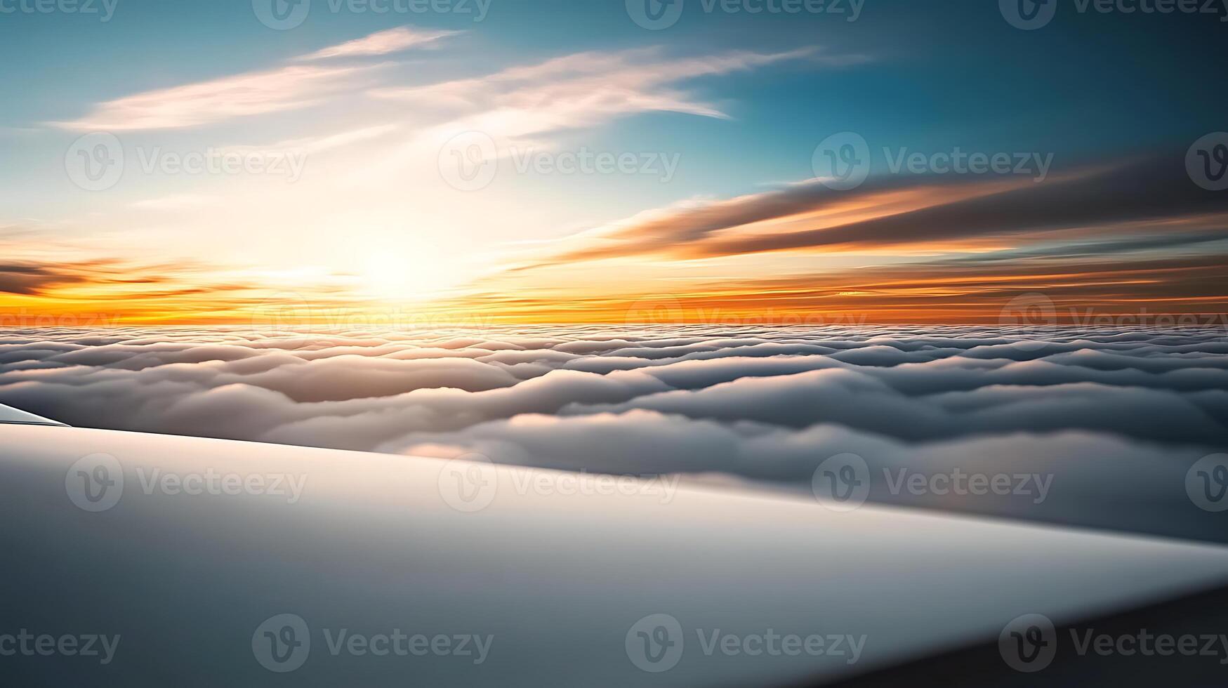 A breathtaking aerial view of clouds at sunset, showcasing vibrant colors and serene atmosphere photo
