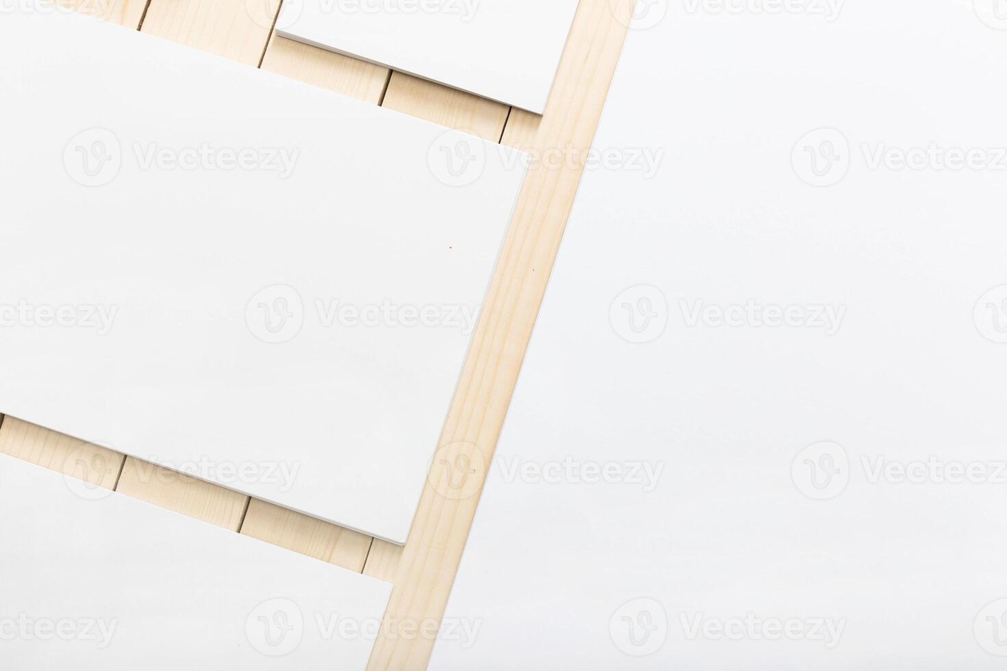 Simple wooden ladder against a minimalistic background showcasing clean lines and tranquility in a bright space photo