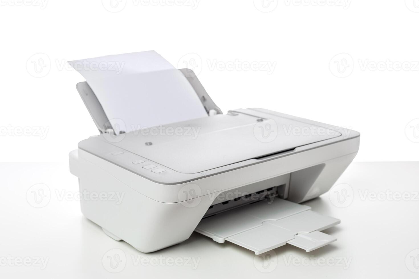 Compact white printer with paper loading in a modern office setting showcasing efficiency and convenience photo