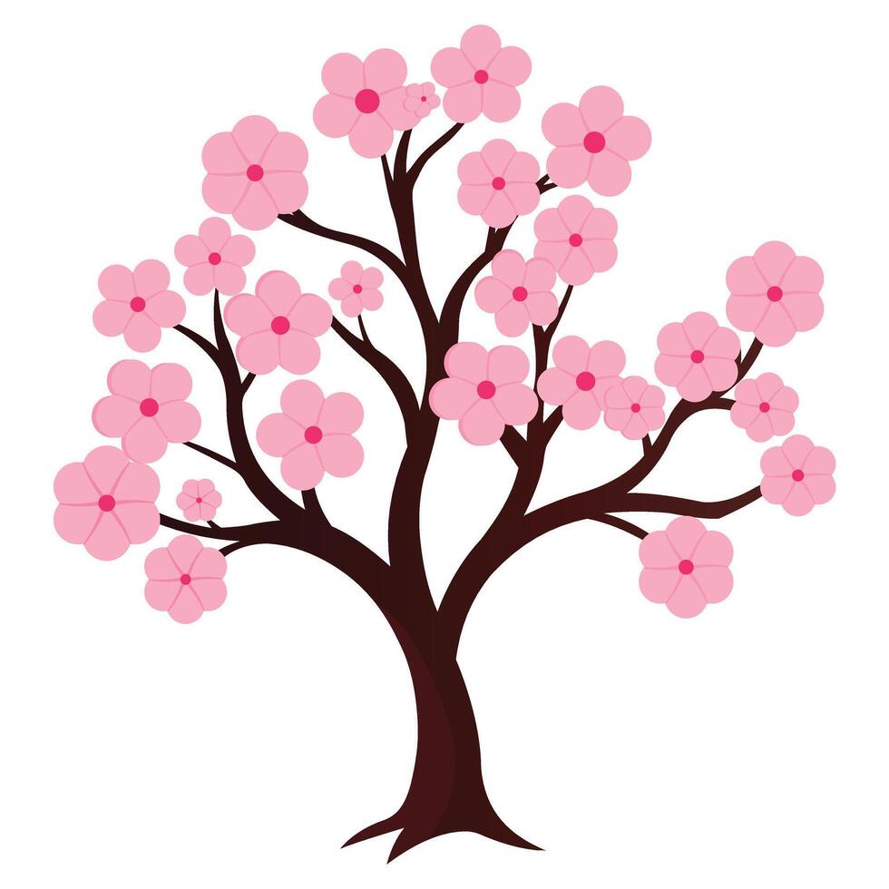 Pink Sakura Tree Displayed on White Background vector