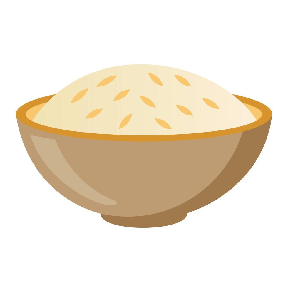 Natural Oat Flour in Wooden Bowl on White vector