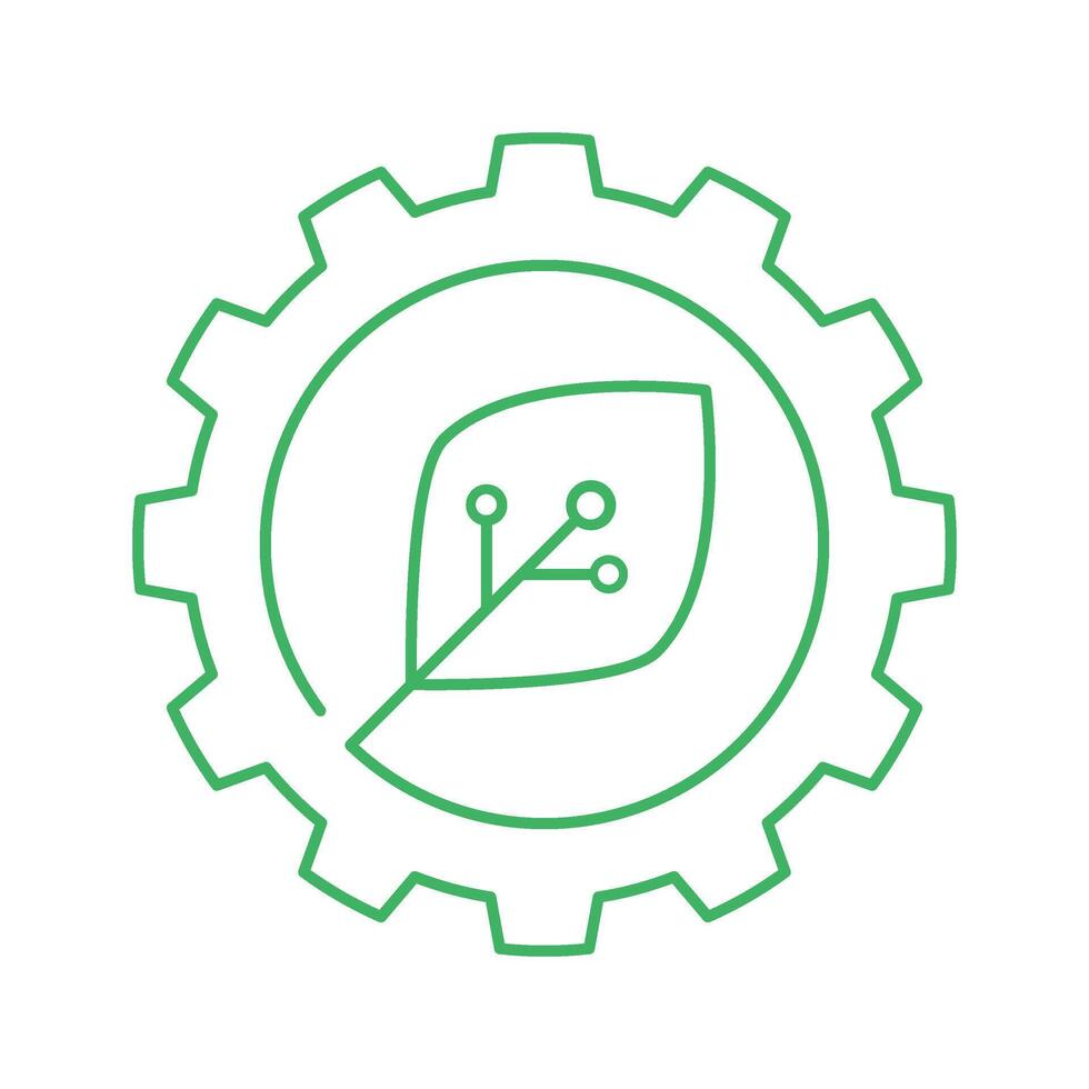 green tech icon leaf and cog shape for nature and tech, sustainability, eco friendly innovation concept vector