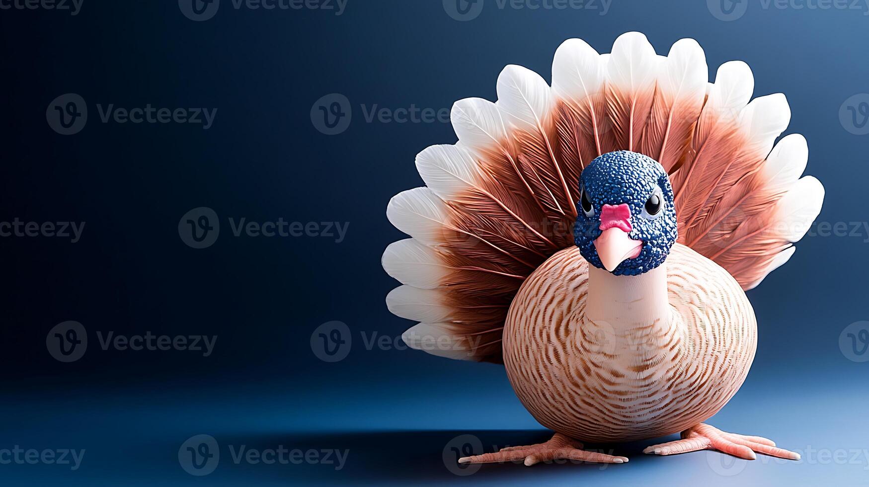 A colorful bird with an elaborate feather display poses against a gradient blue background photo