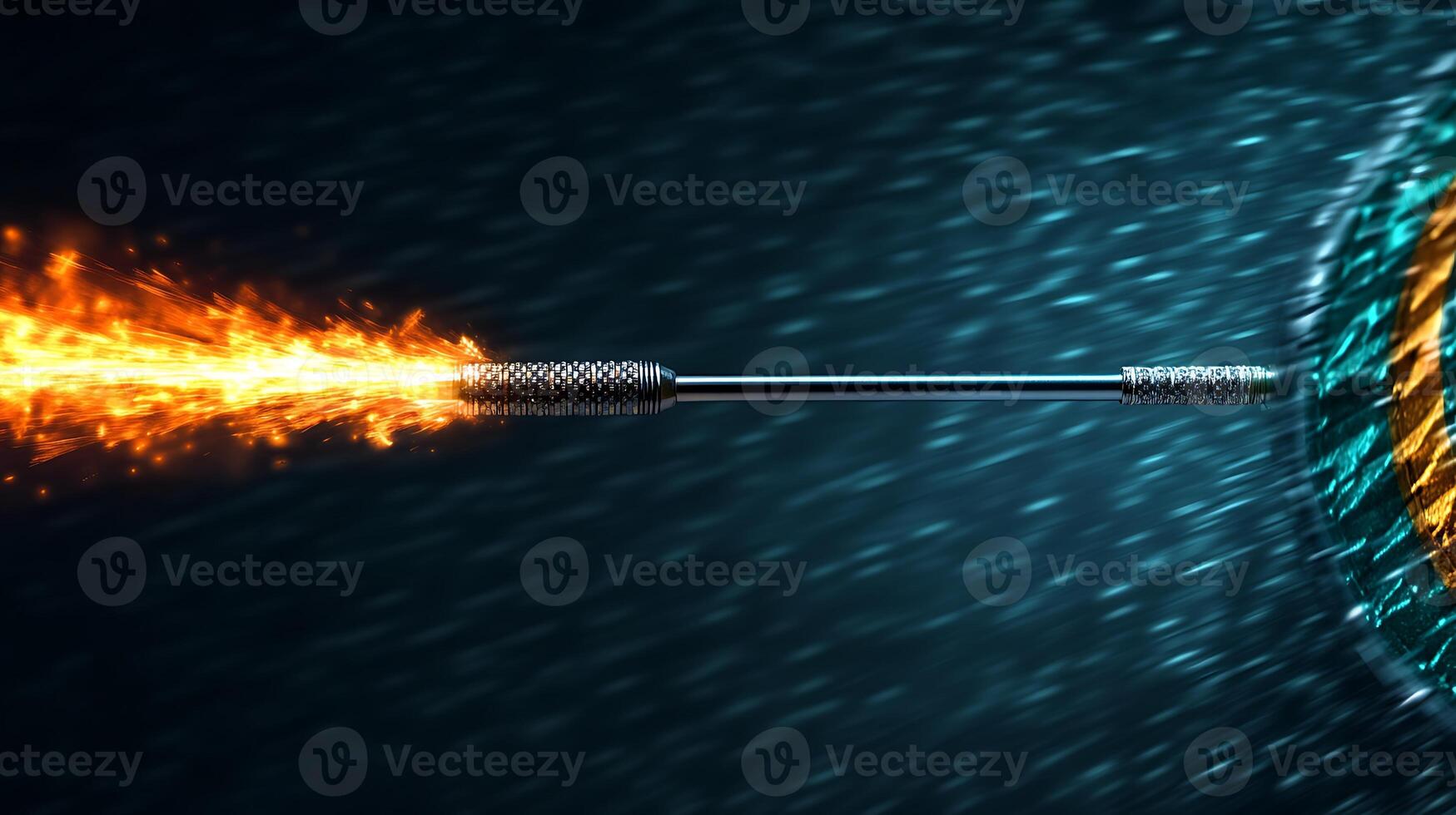 A dynamic image of a flaming arrow piercing through a colorful shield, symbolizing protection and strength photo