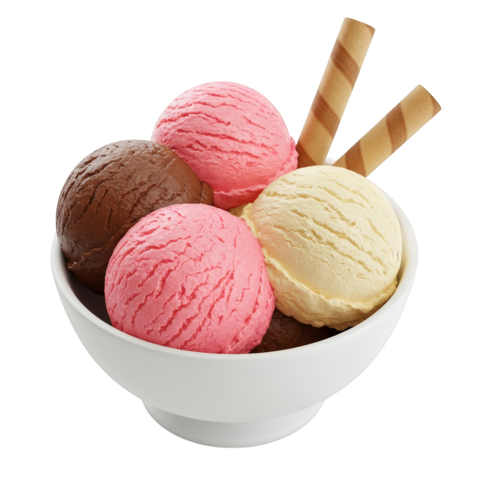 Three scoops of ice cream in a bowl png