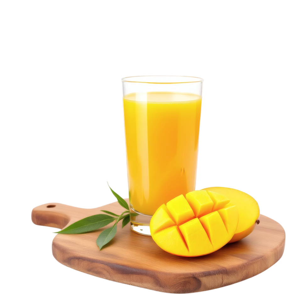 Mango juice on a wooden board png