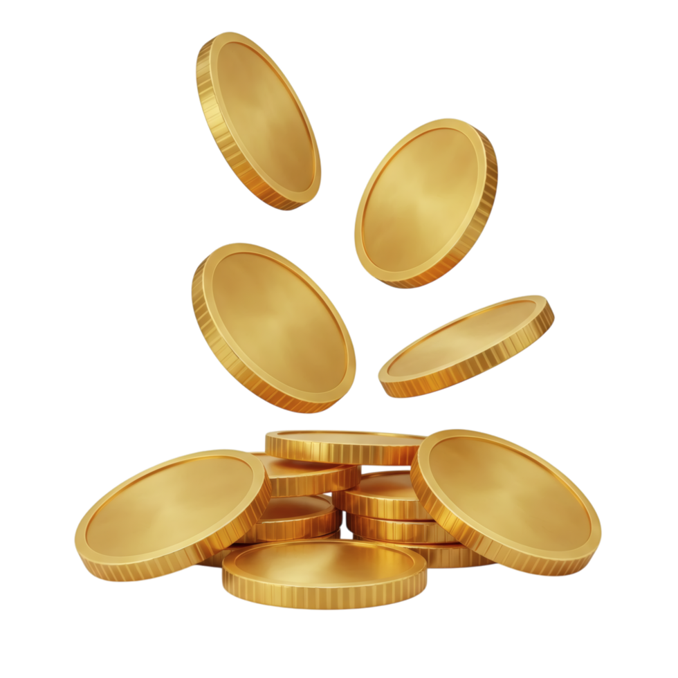 Golden coins falling from the top of a pile png
