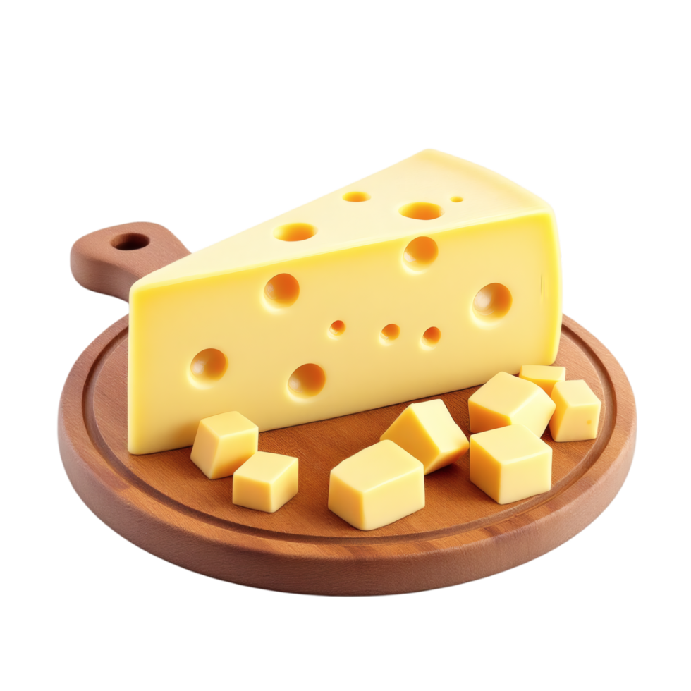 A piece of cheese on a wooden board png