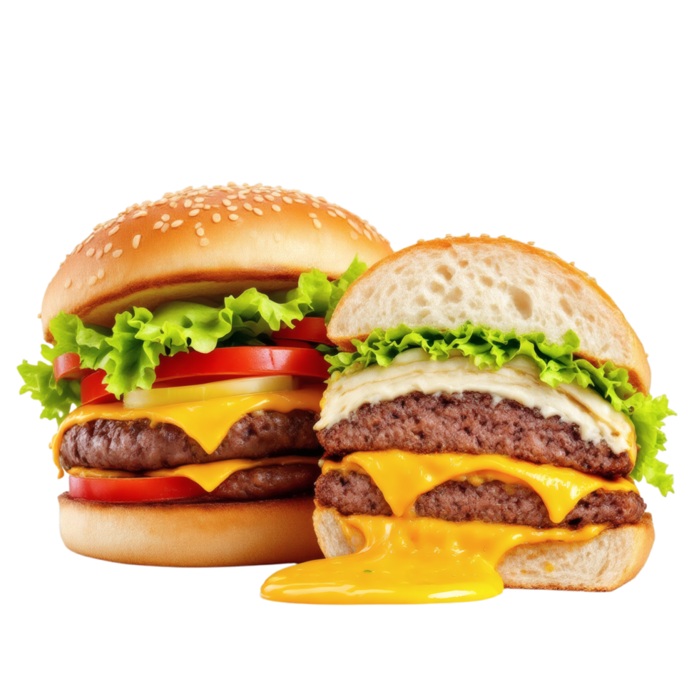 Two cheeseburgers with cheese and lettuce png