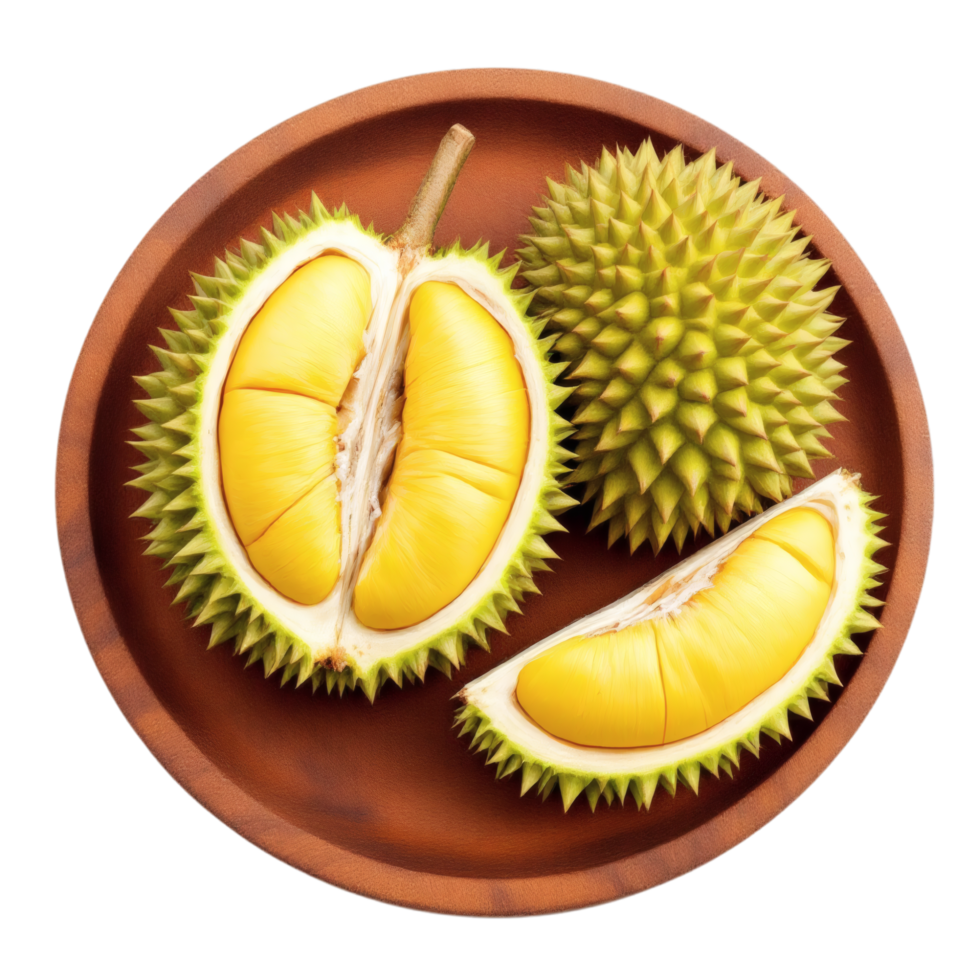 Durian fruit on a wooden plate png