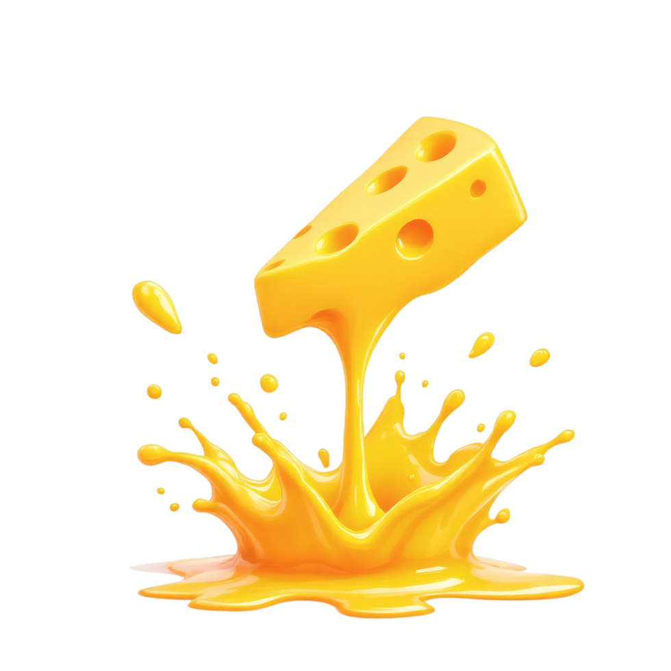 A whimsical graphic for food bloggers features a block of swiss cheese with yellow liquid splashing below png