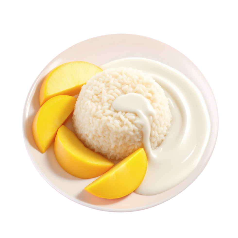 Rice with mango slices on a plate png