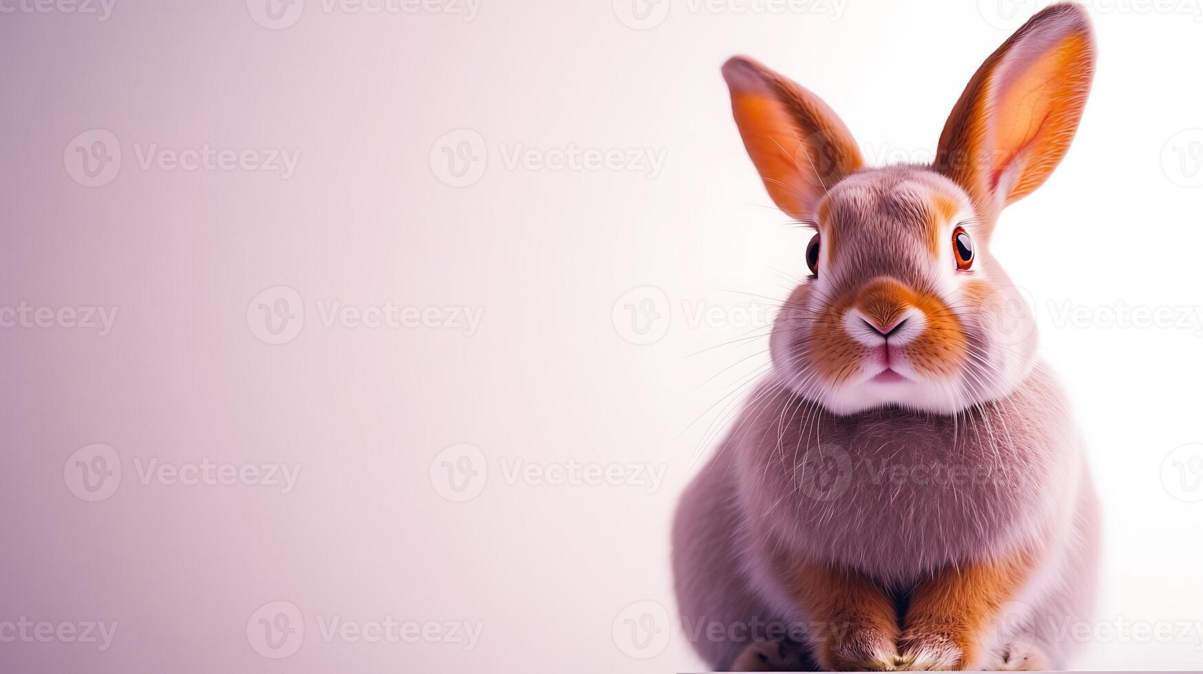 A fluffy rabbit sitting calmly against a soft pastel background, evoking a serene atmosphere photo
