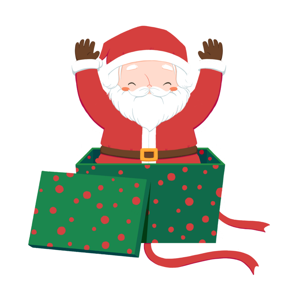 Santa comes out from a gift png