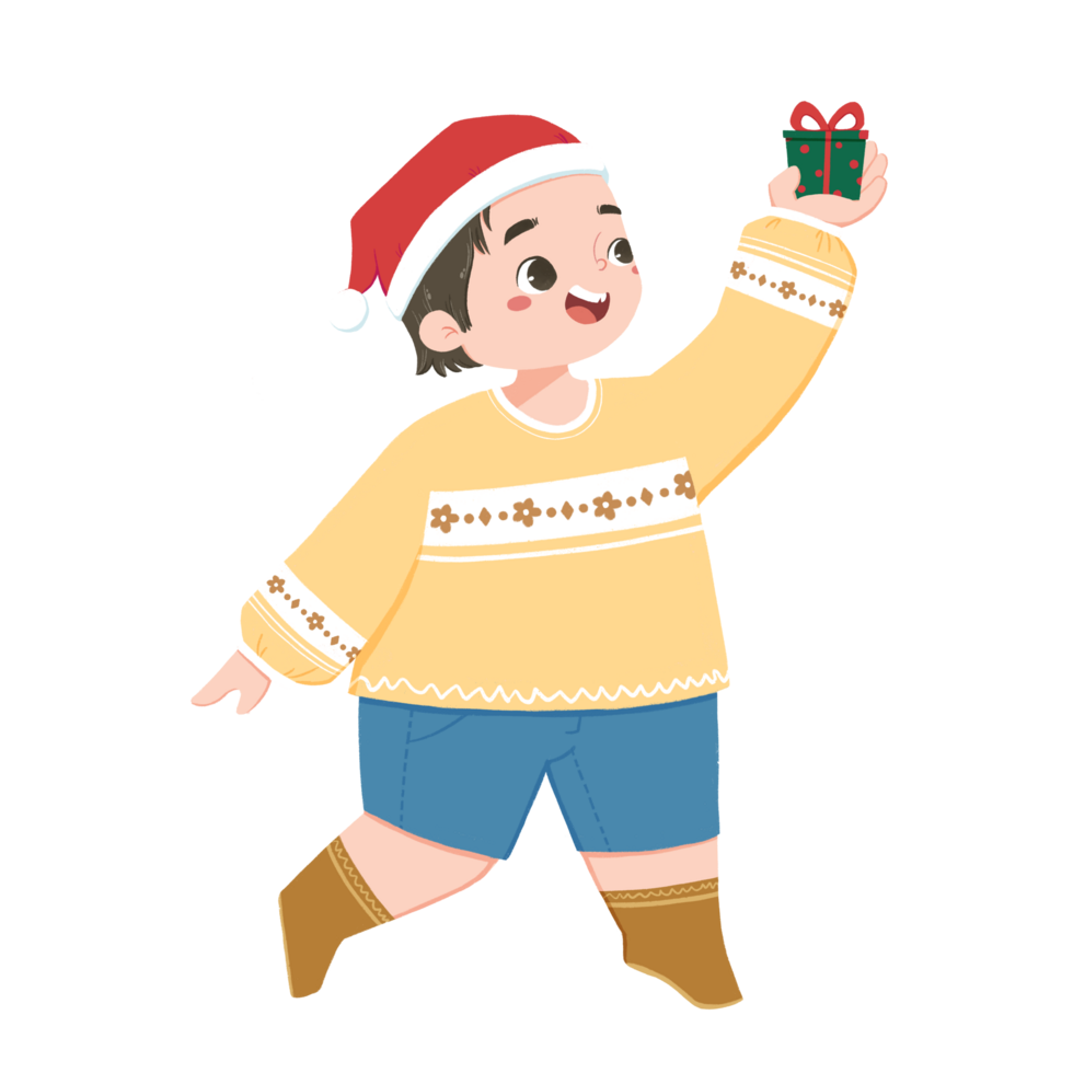 Asian boy bring Christmas gift png