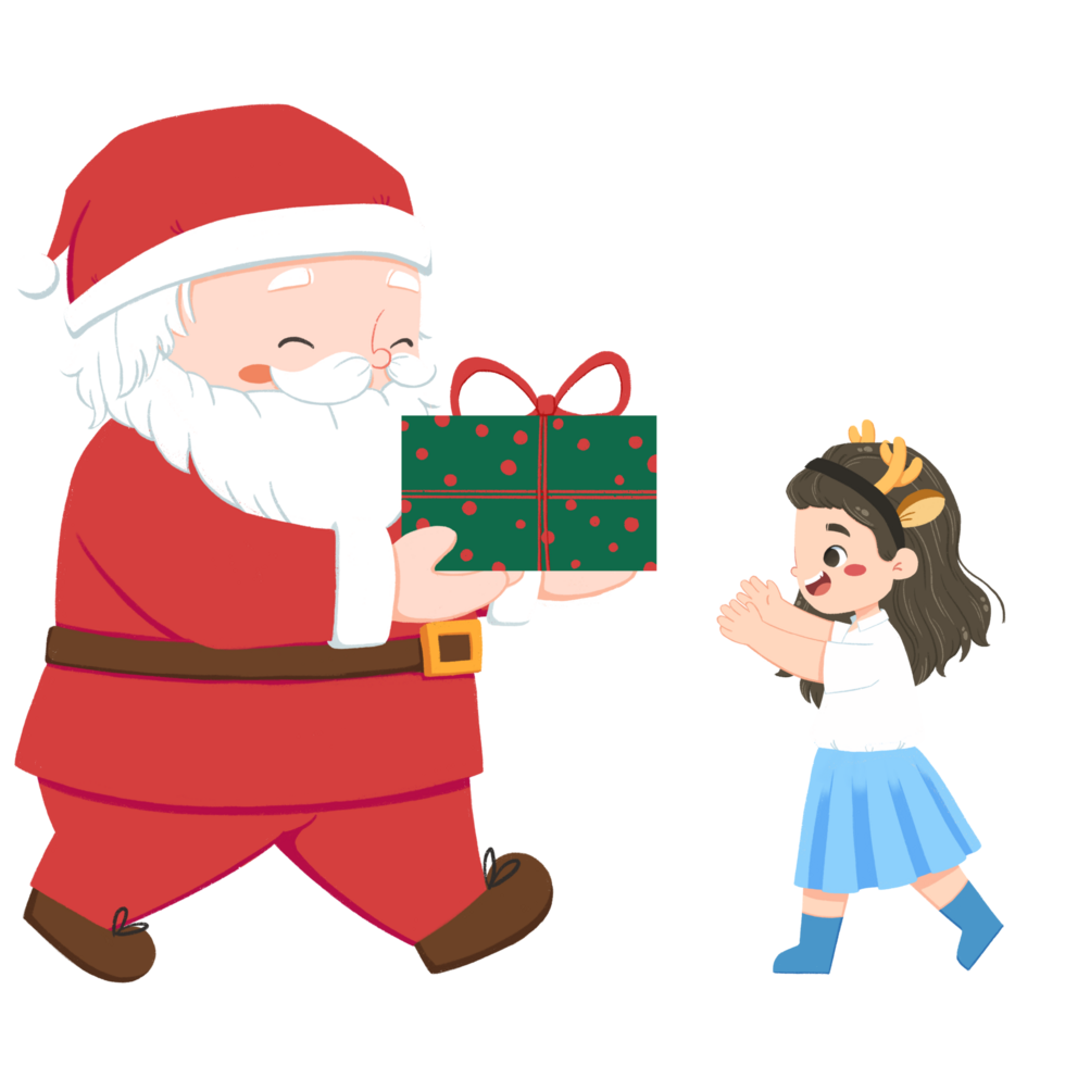 Santa Gives A Gift To A Girl png