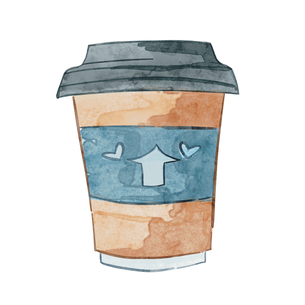 Watercolor illustration of a cup of coffee take away. Illustration of a cup of coffee. Good for cafe menu, restaurant, banner, postcard and label png