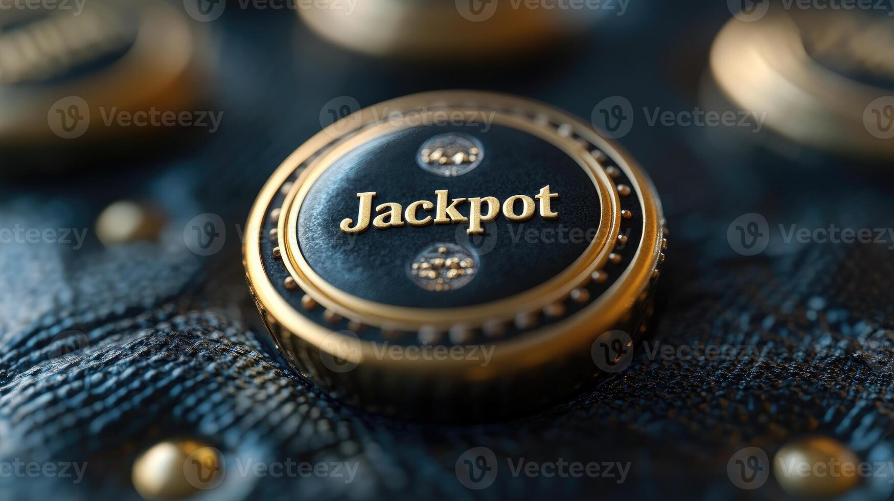Jackpot button winning big prize on wooden surface. photo