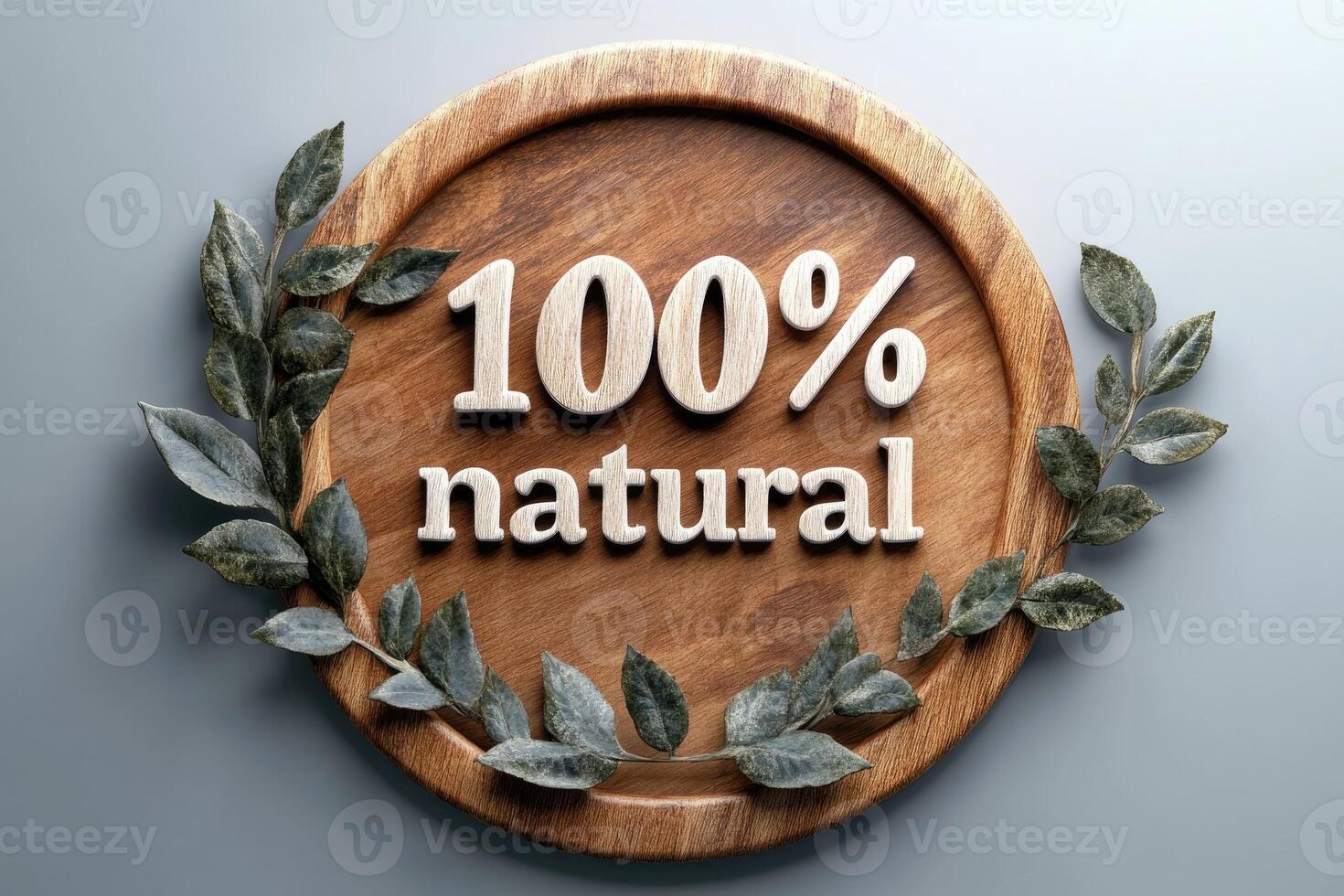 Wooden sign showing natural surrounded by green leaves. photo