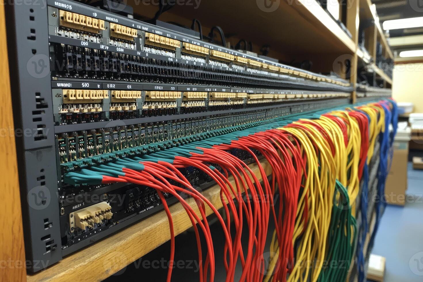 Colorful networking cables in server room setup photo