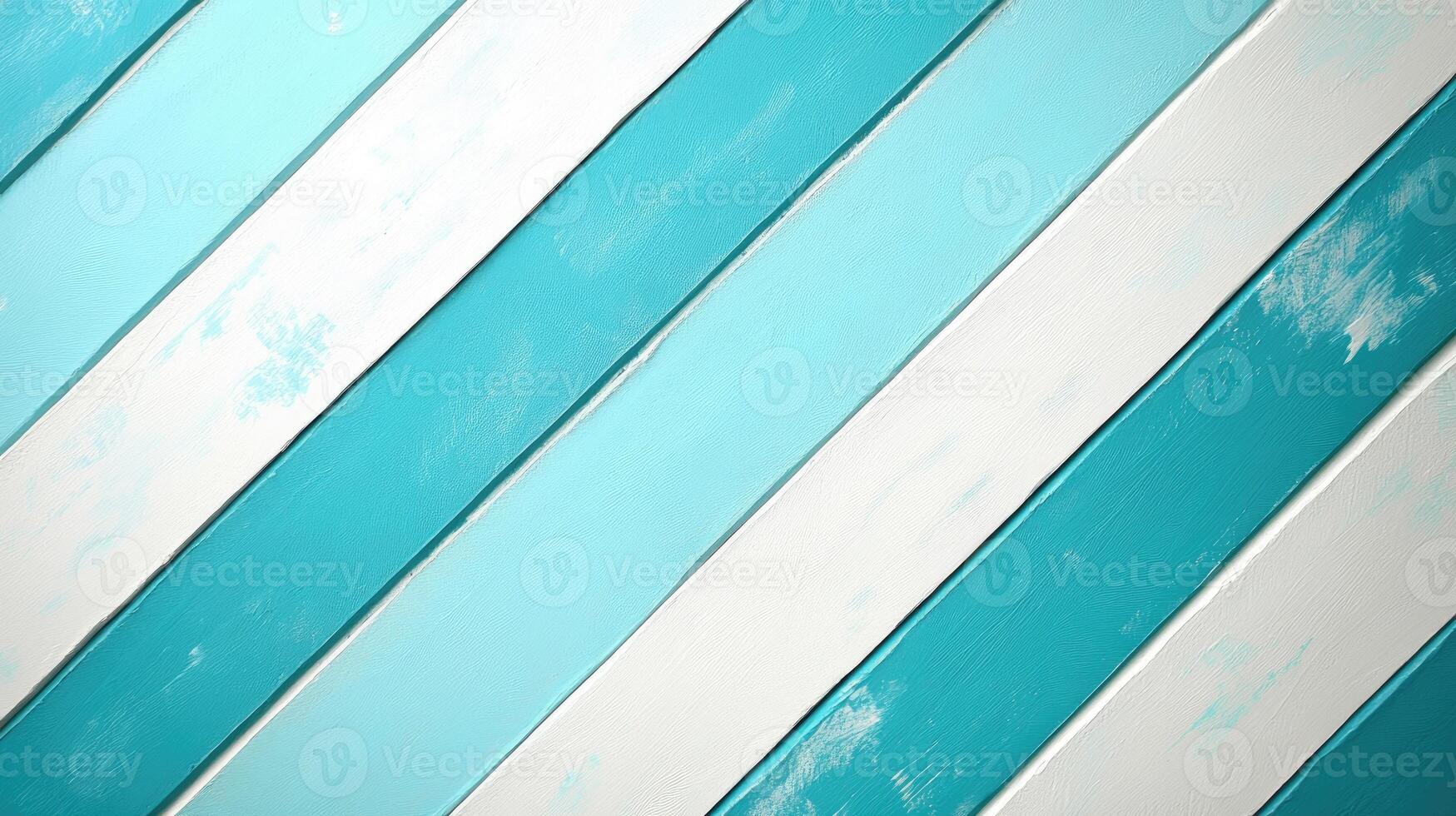 Diagonal wooden planks showing a gradient of turquoise and white paint photo