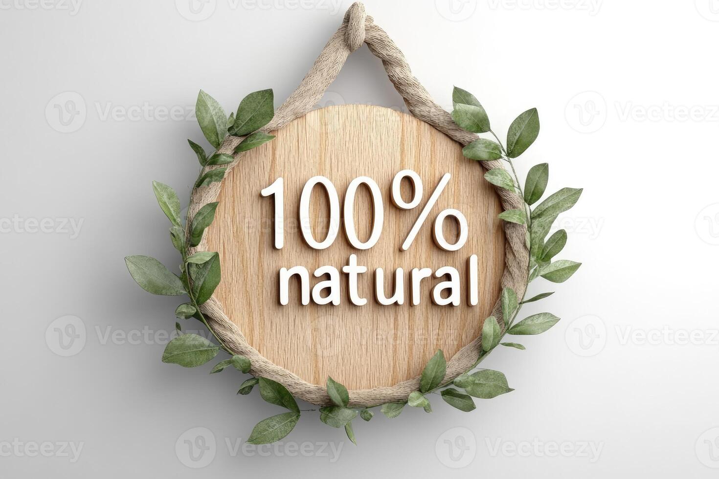 Wooden sign showing natural surrounded by green leaves.. photo