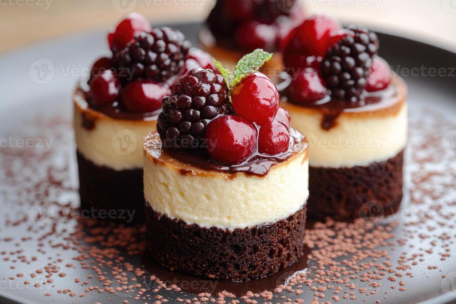 Decadent mini cheesecakes with fresh berries topping photo