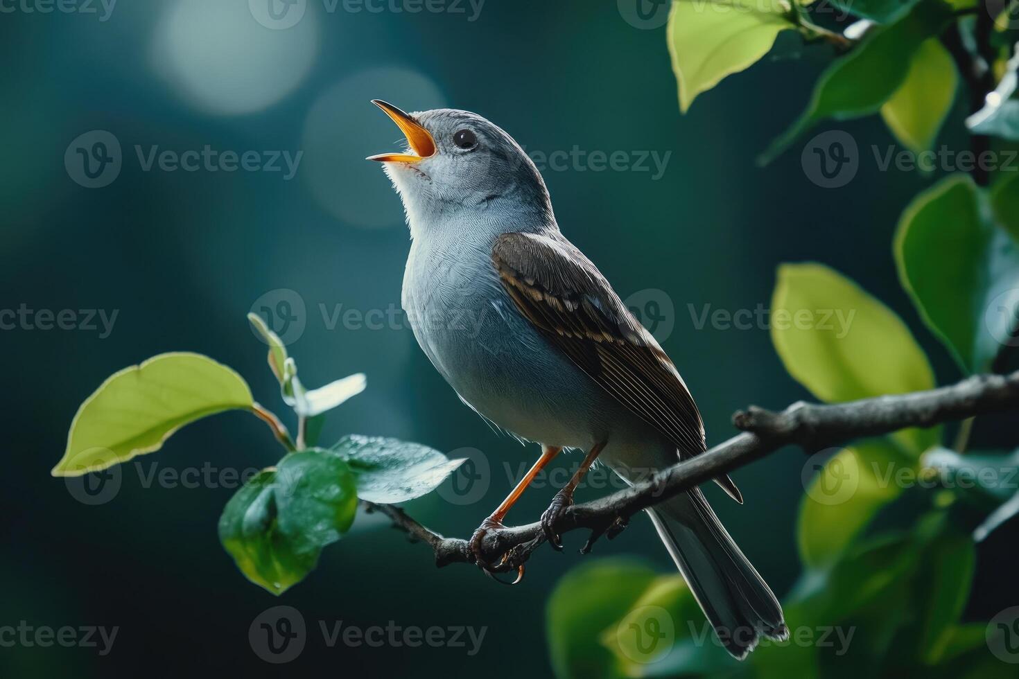 Clay-colored sparrow singing on a branch,wildlife photography photo