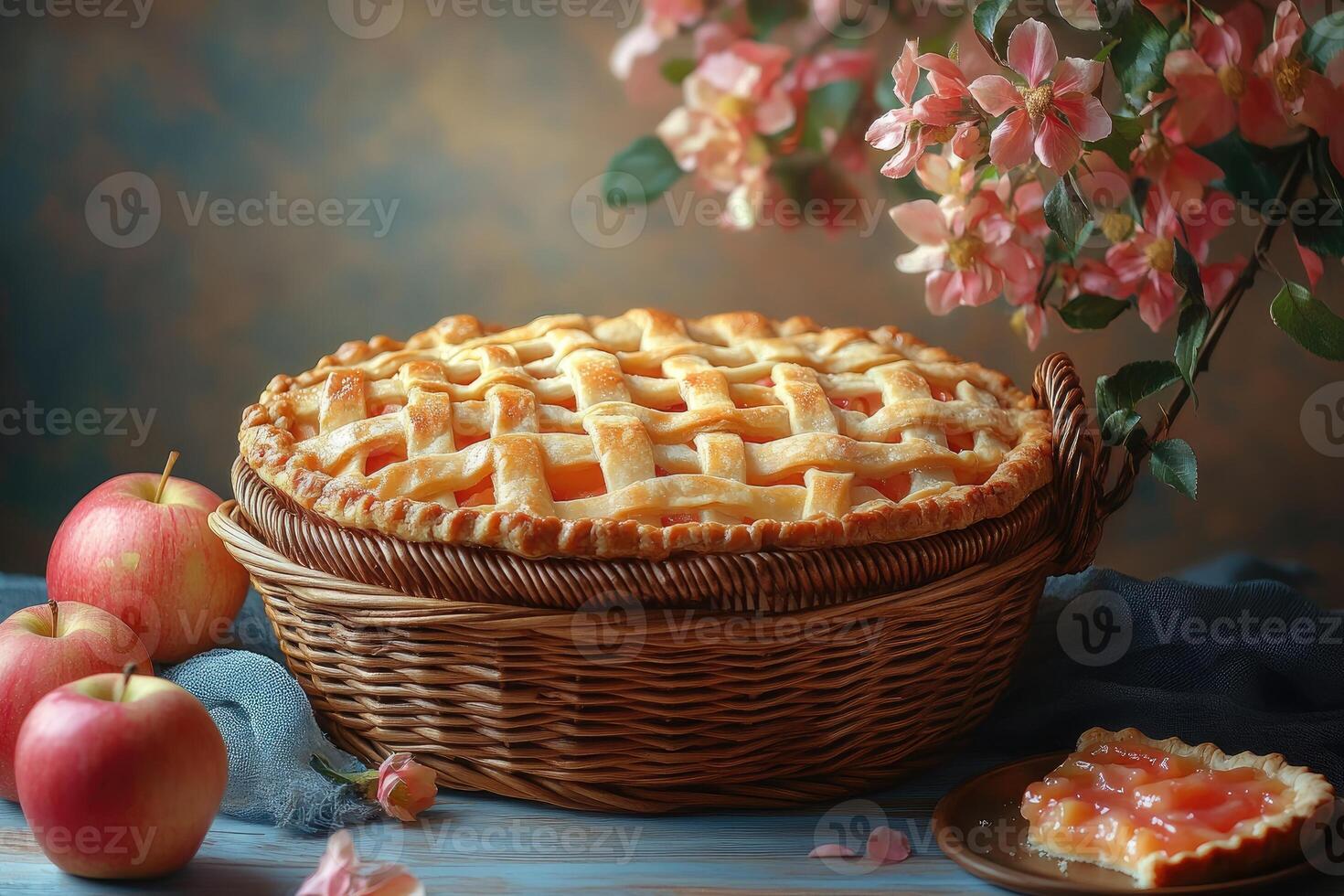 Delicious homemade apple pie with lattice crust photo
