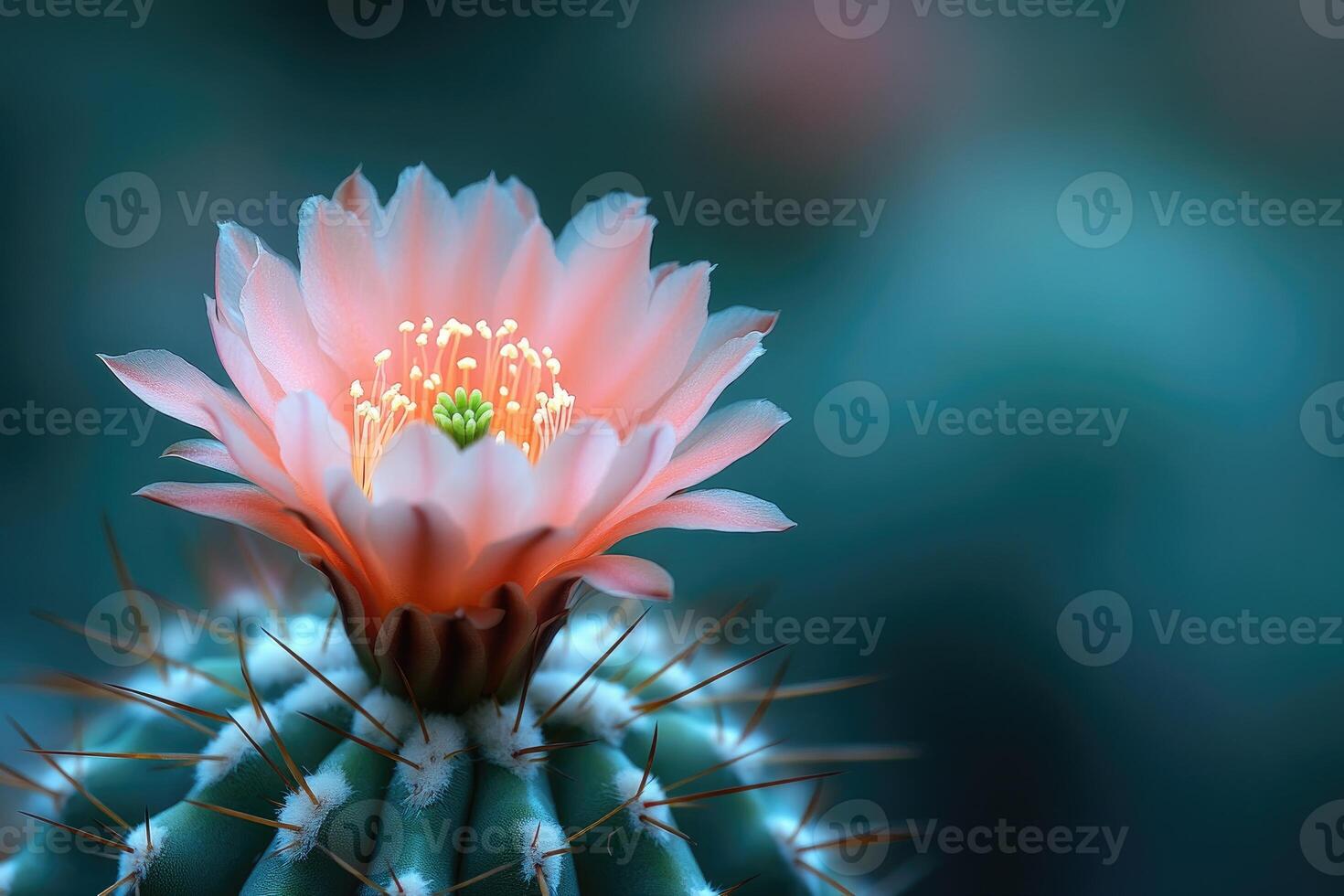 Vibrant pink flower blooming on spiky cactus. photo