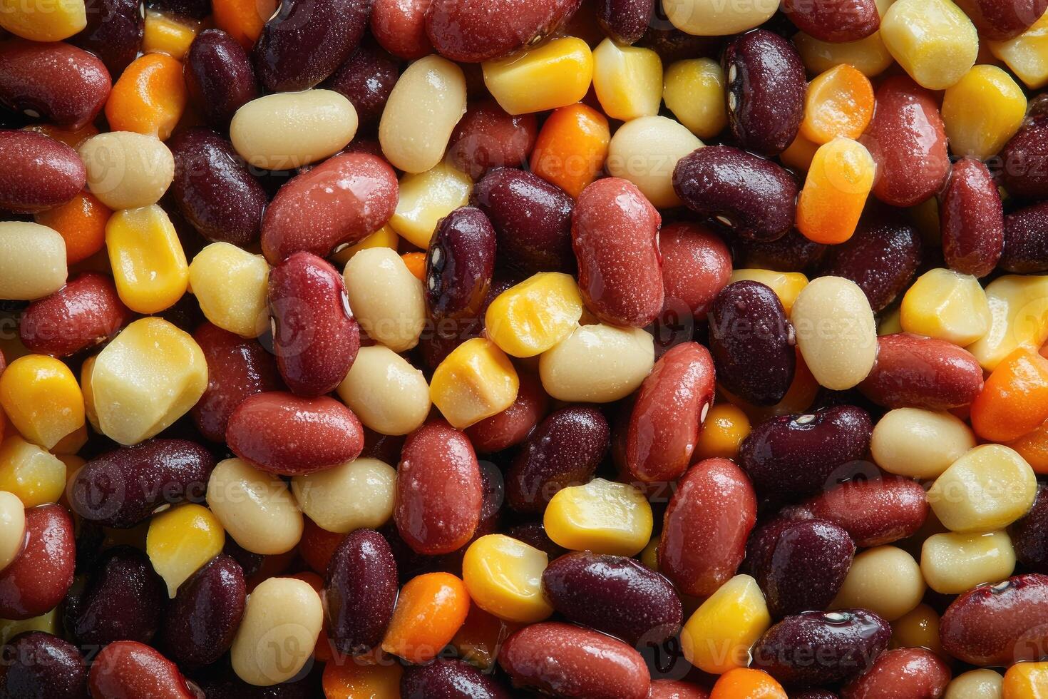 Colorful assortment of beans and corn kernels photo