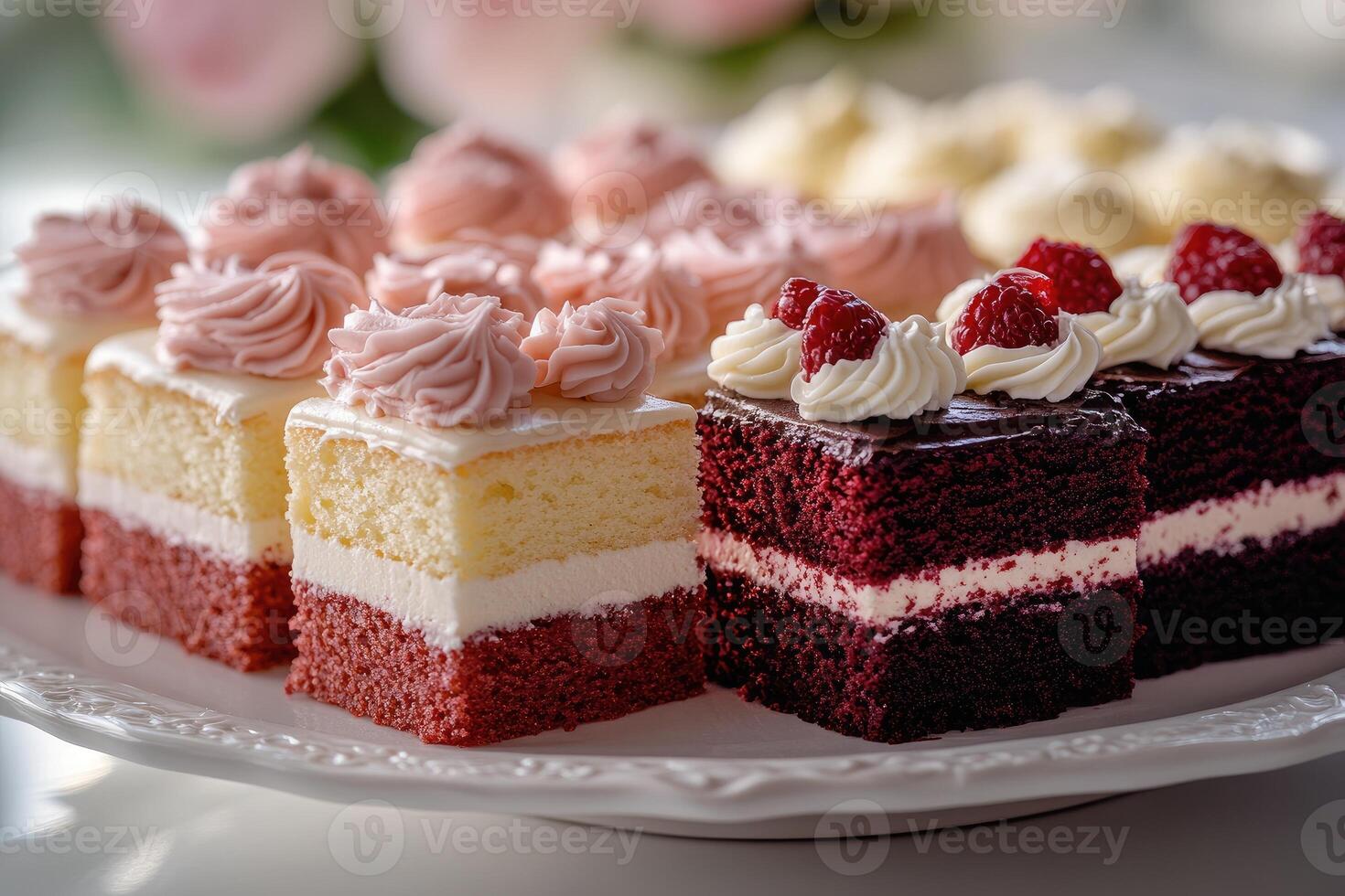 Delicious assortment of gourmet cake slices on plate photo