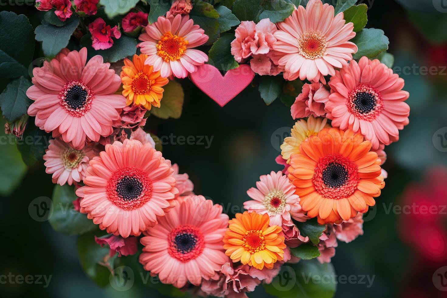 Vibrant floral heart wreath with colorful blooms photo