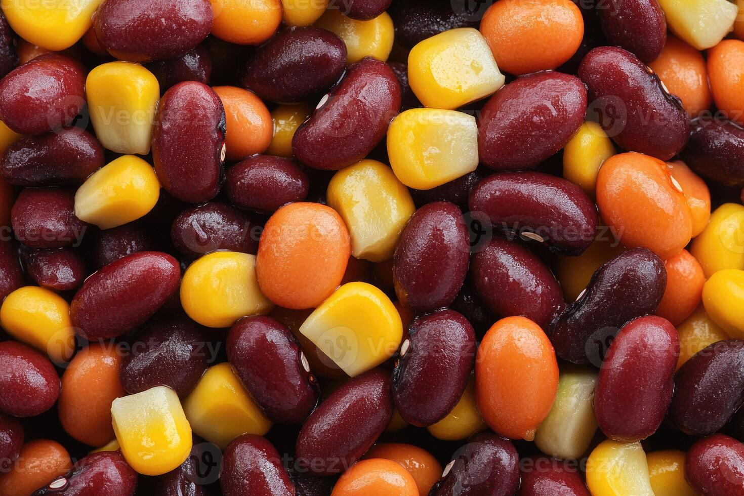 Colorful assortment of beans and corn kernels. photo