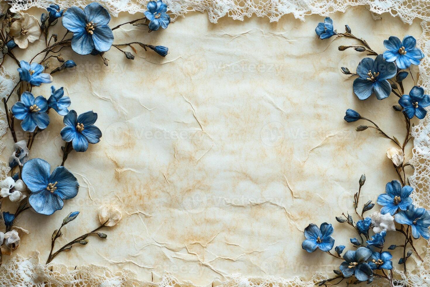 Elegant vintage background with blue floral accents. photo