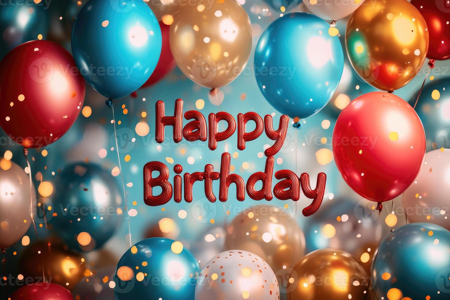 Colorful balloons floating with happy birthday message celebrating a joyful occasion photo