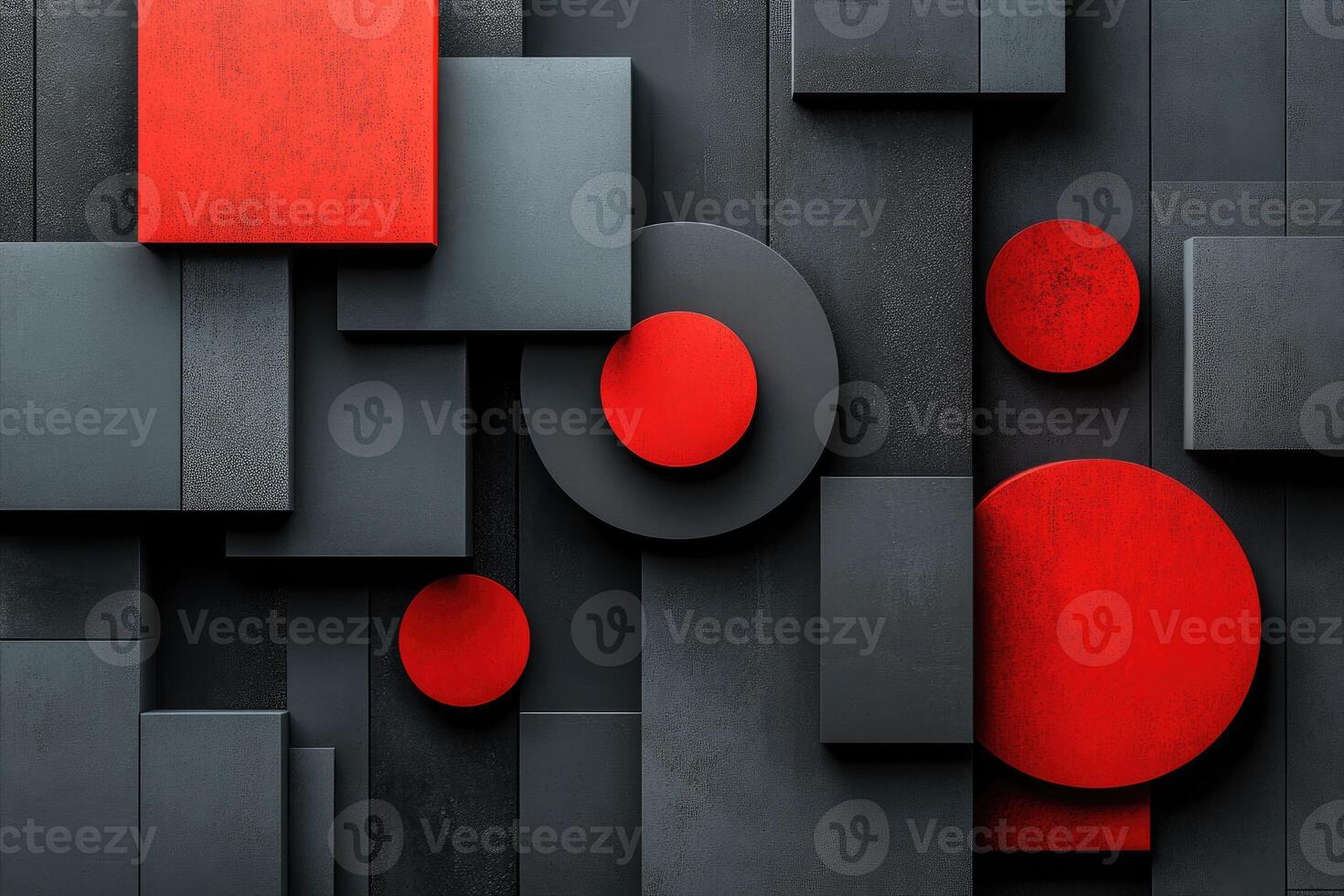 Abstract geometric composition featuring red circles and gray squares creating visual interest photo