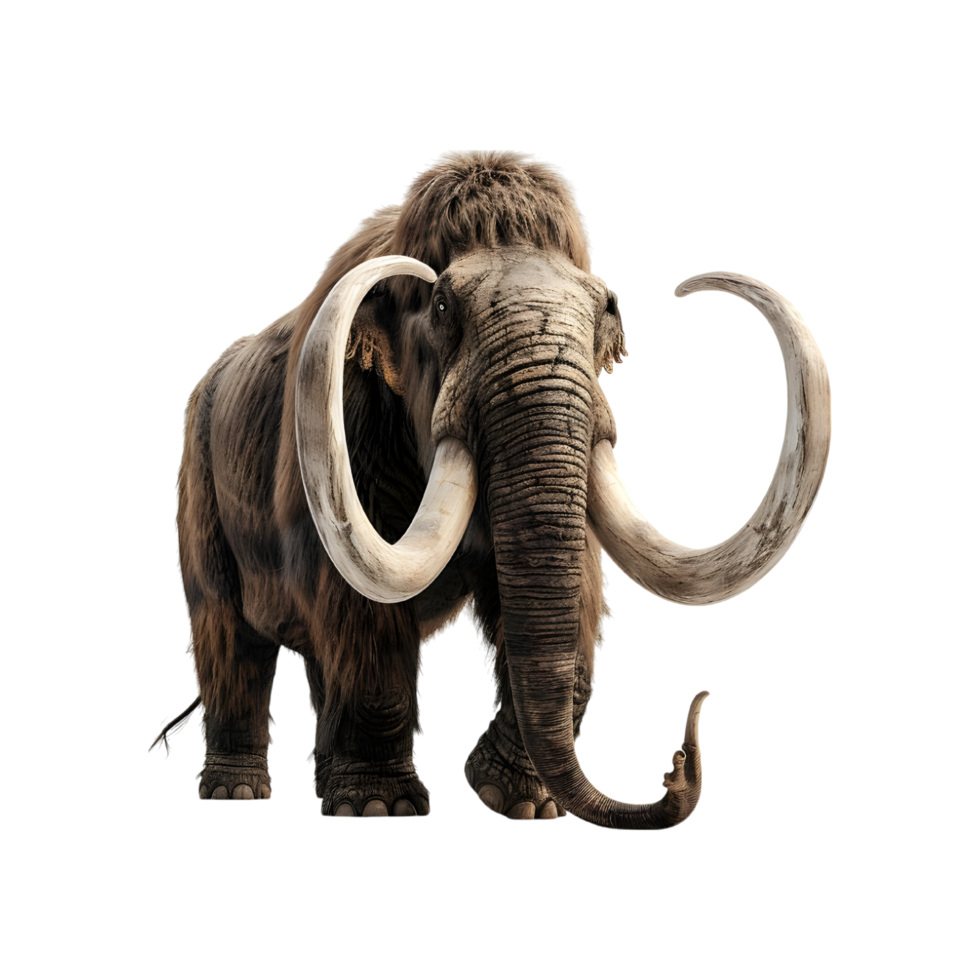 A woolly mammoth with large tusks on its back png