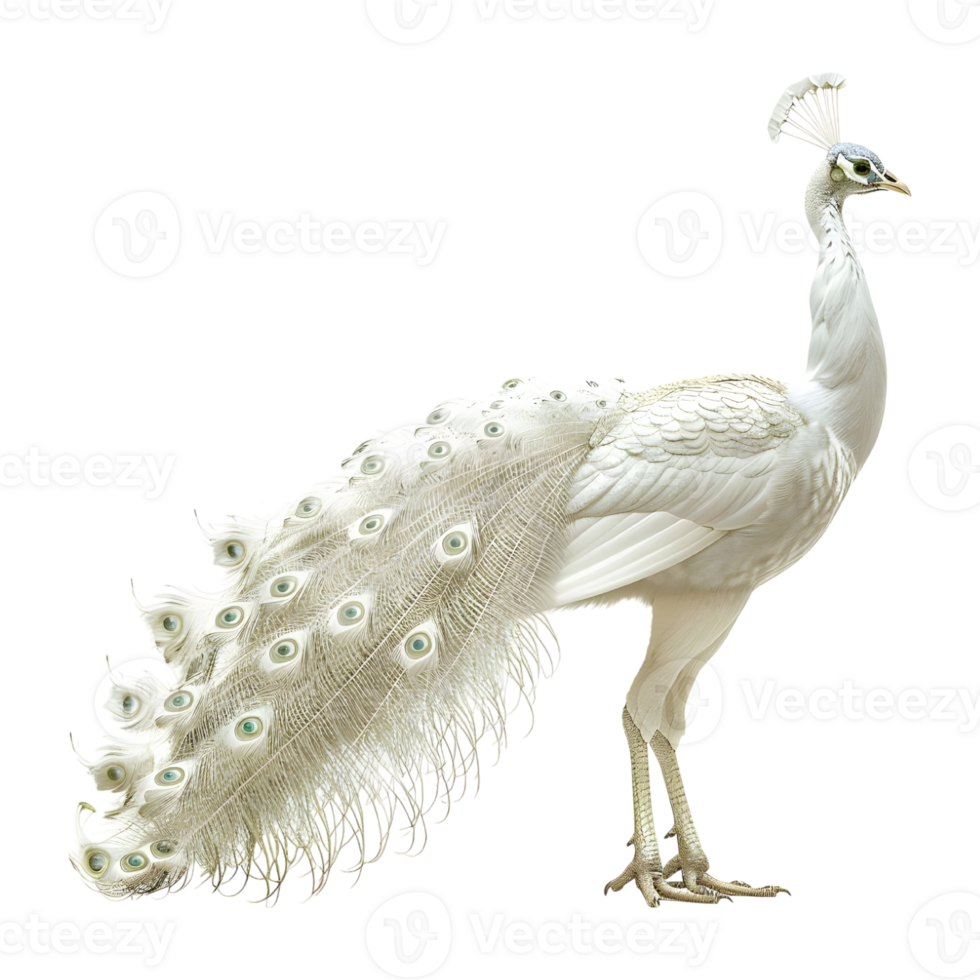White peacock with long feathers on its back png