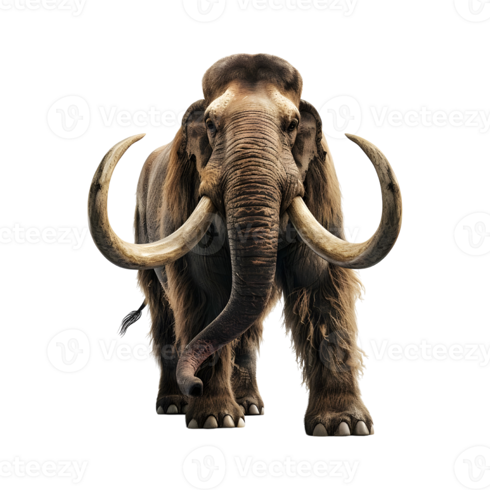 A mammoth with large tusks on its back png