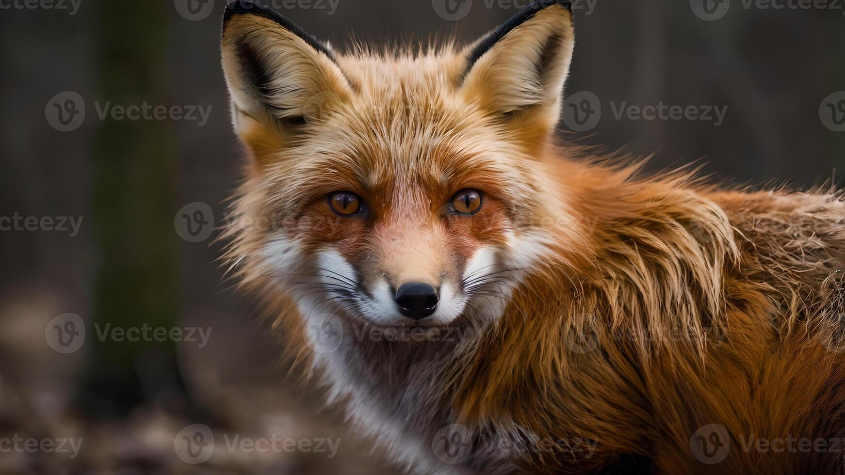 Majestic Red Fox in Autumn Forest with dark background photo